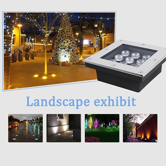 Square Recessed LED Underground Light Spotlight Stainless Steel Outdoor IP65 Waterproof Landscape Lights for Garden Bridge Pathway Lighting
