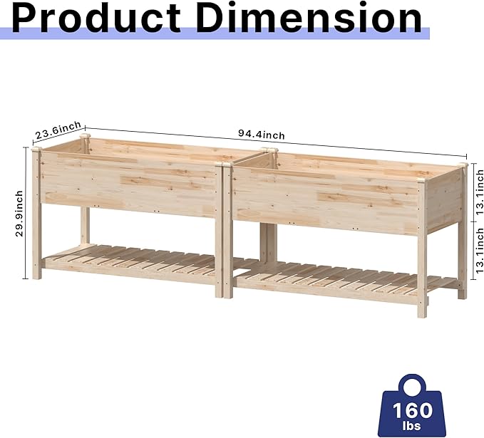 Gotland 2pcs Raised Garden Bed with Legs Raised Beds for Gardening with Storage Shelf Bed Liner Drainage Holes Wooden Planter Raised Beds Raised Planter Box Backyard Patio Balcony Natural