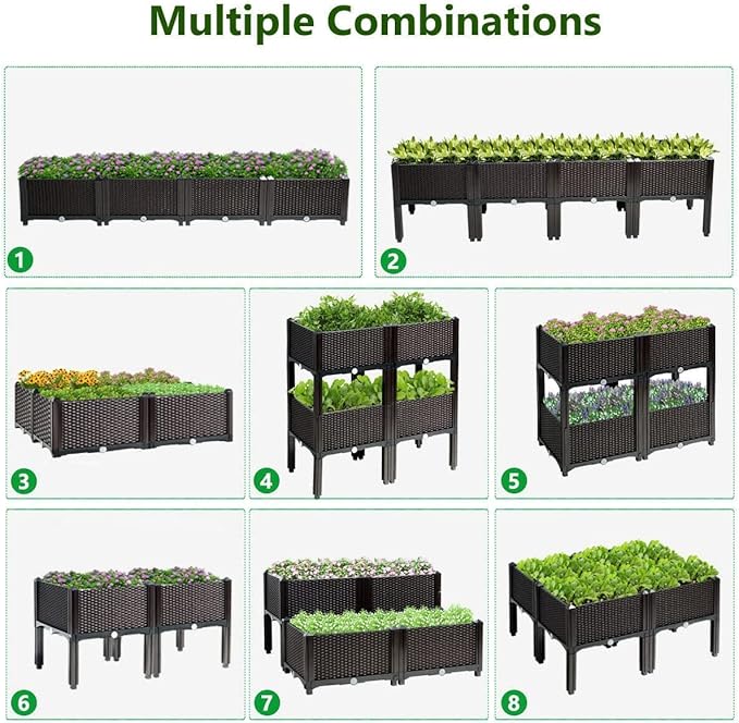LDAILY LUARANE Raised Garden Bed Kit Outdoor Plastic Planter Box Set of 4 Elevated Garden Beds with Brackets Suitable for Garden Patio Balcony Dining Room