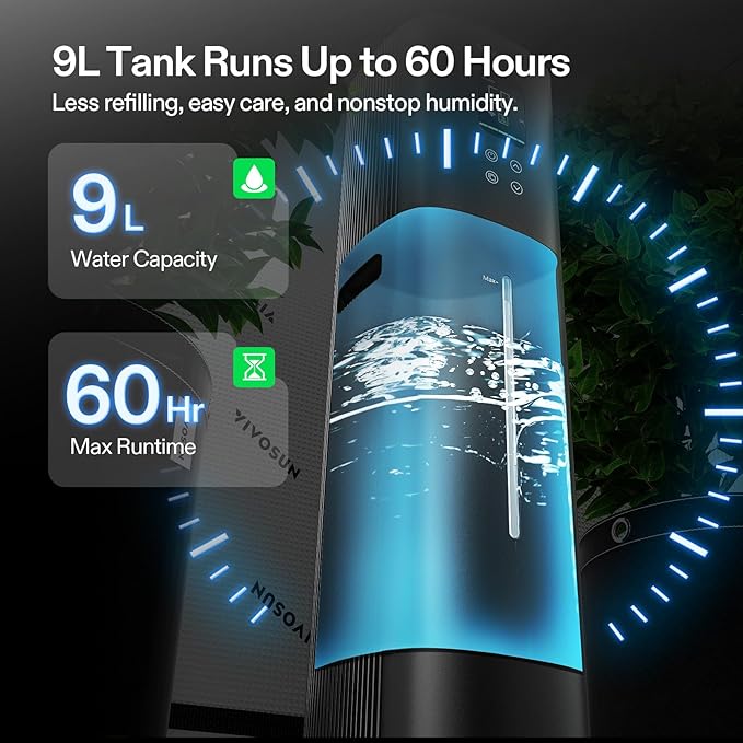 VIVOSUN AeroStream H09 Intelligent Wi-Fi Humidifier 2.38 Gal / 9 L Humidifier with Temp &amp Humidity Probe Smart Remote Control Designed for Growers