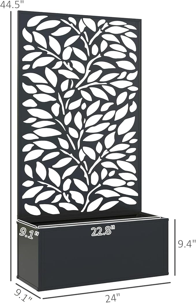 Metal Raised Garden Bed with Trellis Galvanized Planter Metal Planter Box with Trellis 24 L x 9.1 W x 44.5 H (Branch &amp Leaf)