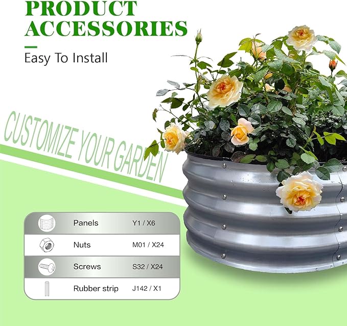GrowHaus 2x2x1FT Galvanized Raised Garden Bed Planter Boxes Outdoor Round Metal Garden Beds for Planting Vegetables Flowers Herbs Silver