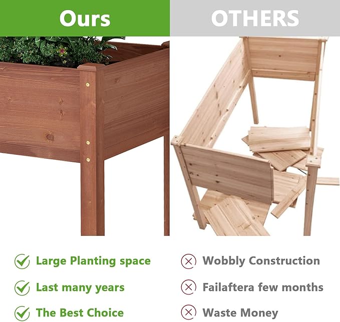 Raised Garden Bed 48x24x30 Inch Elevated Wooden Planter Box Stand with Legs Standing for Vegetable Flower Herb Outdoor Gardening Backyard Patio30 Inch Height 380 lbs Capacity(Coffee)