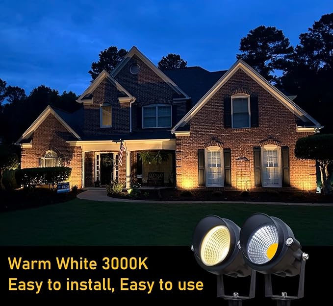 TOVEENEN LED Outdoor Landscape Spotlight 120V 12W Waterproof Spot Lights for Yard House Garden Christmas Lighting 3000K Warm White 2 Pack