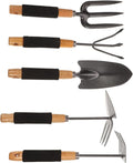 Yardwe 5pcs Ergonomic Garden Tool Set with Shovel and Rake for Outdoor Planting and Soil Cultivation Practical Hand Tools with Storage Rack for Lawn and Flower Gardening