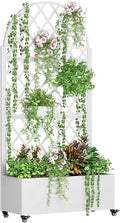 Metal Planter Box with Trellis Privacy ScreenRaised Garden Bed with Trellis &amp Wheels Privacy Planters for Patio Planter Box Drainage Holes for Climbing Plants Flower Black