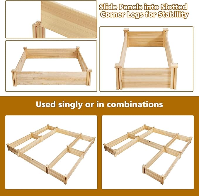 GRAFFY U-Shaped Wooden Raised Garden Beds Outdoor Wood Elevated Planter Box Garden Container for Vegetable Flower Planting Bed for Grass Lawn Patio Backyard