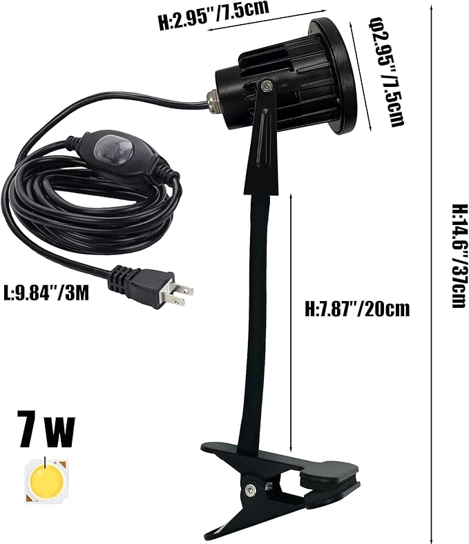 Kiven LED Spotlight 7 Watts Plug in Accent Lights 4000K Neutral Light Landscape Lights with Timer 9.8FT Waterproof Plug in Cord and ON/Off Switch for Paintings Plants Porch Pond Garden