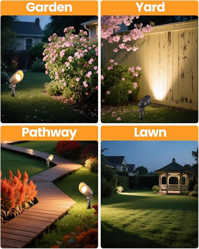 Cheopha 12V Outdoor Low Voltage Landscape Lighting Spotlight IP67 Waterproof Aluminum Body Replaceable 4W MR16 LED Bulb (2700K Warm White) for Garden Lawn and Yard Lights 2-Pack