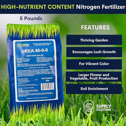 Supply Solutions Urea 46-0-0 Nitrogen Fertilizer to Stimulate Lush Growth and Deep Green Color - Plant Food Plant Fertilizer for Plants Lawn Garden - Bloom Booster for Flowers Fruits (5lbs)