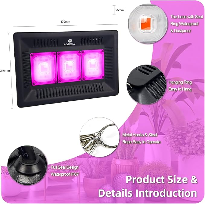 CANAGROW Waterproof Plant Light Outdoor Grow Light Full Spectrum COB LED Grow Light with No Noise Refugium Light for Saltwater Aquarium Heating Lamps for Plants Seeding Veg Blooming Fruiting