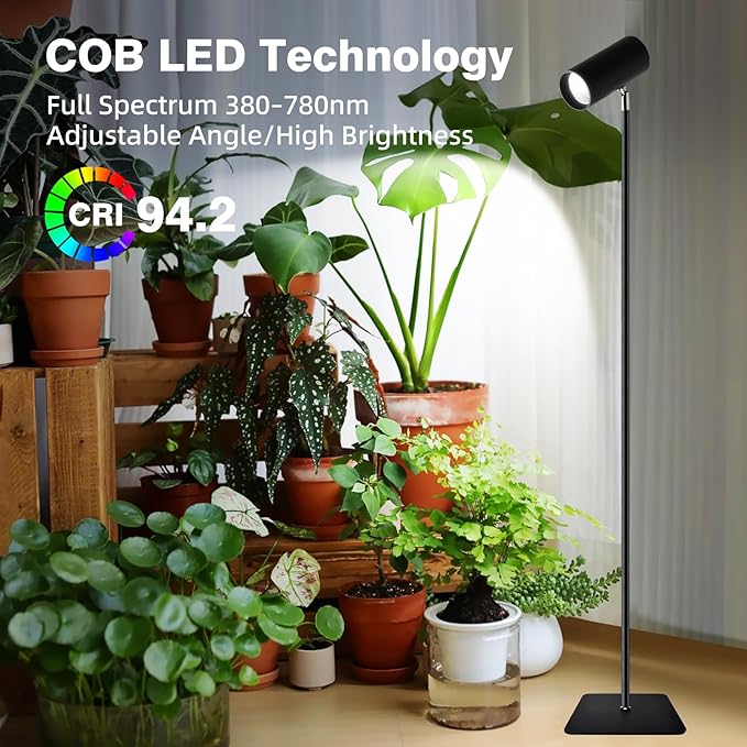 30W Full Spectrum Grow Light 5000LM High-CRI COB LED Floor Lamp with 6/8/12H Timer Adjustable Height (28-83) &amp Angle Grow Lights for Indoor Plants Succulents &amp Flowers (daylight 6000K)