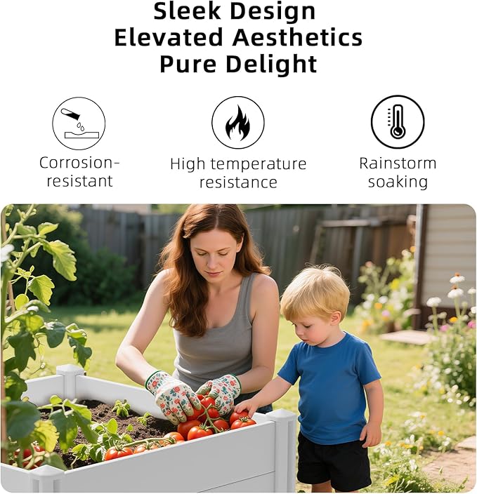 4'x4'x12 White Vinyl Raised Garden Bed Kit | Screwless Modular Planter Box | Outdoor Above Ground Bed for Vegetables Herbs Flowers &amp Whelping Pen