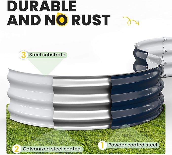 Galvanized Raised Garden Bed 4×4×1 FT Round Metal Raised Garden Bed Outdoor Planter Box with Open Bottom Rust-Resistant Steel Garden Bed for Vegetables Herbs Flowers Easy Assembly