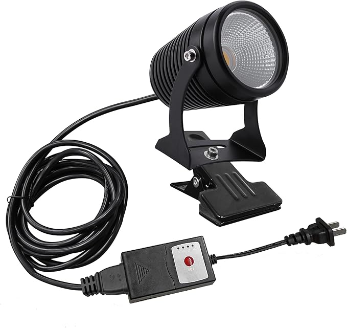 kiven IP65 Waterproof LED Landscape Clamp Accent Uplight Grey Decorative Spotlight Lamp with Plug-in Cord and Timer for Indoor Outdoor Yard Step Statue (10W Yellow Light)