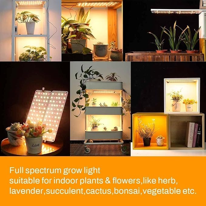 Grow Light 2-Pack 20W Ultra-Thin LED Grow Lights for Indoor Plants Full Spectrum 6/10/12H Timer Plant Light 132 LEDs Under Cabinet Plant Growing Lamp Strip for Seedlings Veg Flower