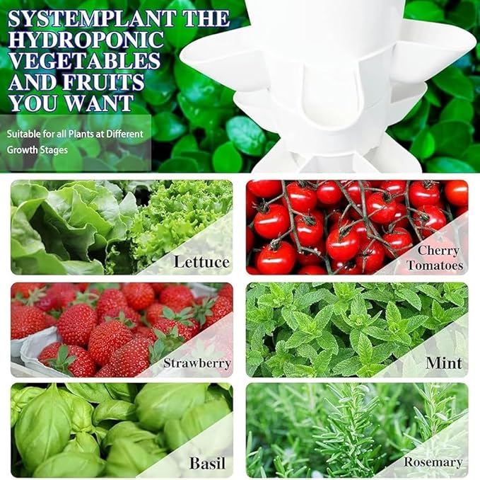 Indoor Hydroponic Tower Growing System – Vertical 6-Layer Grow Tower with 30 Plant Sites Pump and Movable Water Tank