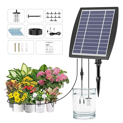 Solar Drip Irrigation System - Supports 20-30 Pots 12 Timing Modes - Drip Irrigation KitAutomatic Plant Garden Watering System for Outdoor PlantsGarden and Potted Plants