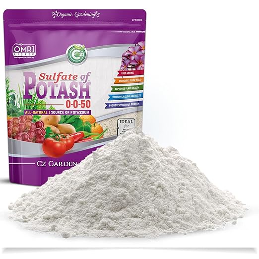 Organic Sulfate of Potash 0-0-50 Made in USA - Water Soluble SOP Potassium Plant Food for Plants &amp Flower Gardens - 3LB Low Chlorine Fertilizer. Enhances Color &amp Taste! OMRI Listed