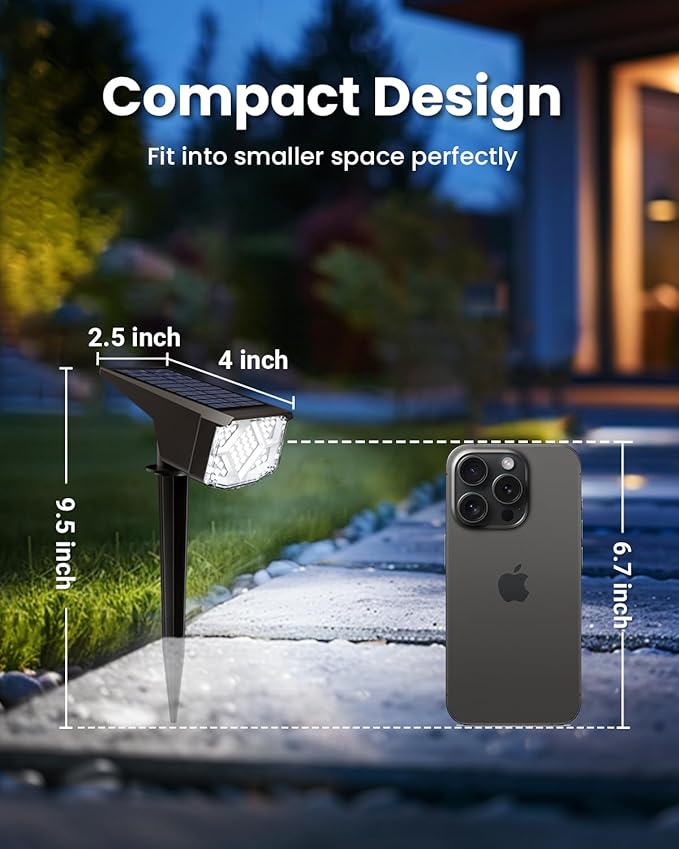 SOLPEX Solar Lights Outdoor Waterproof IP65 Landscape Spotlights Outdoor Compact Design Spot Lights Solar Powered Flood Lights for Garden Yard House Pathway Tree Outside 12 Pack Cool White