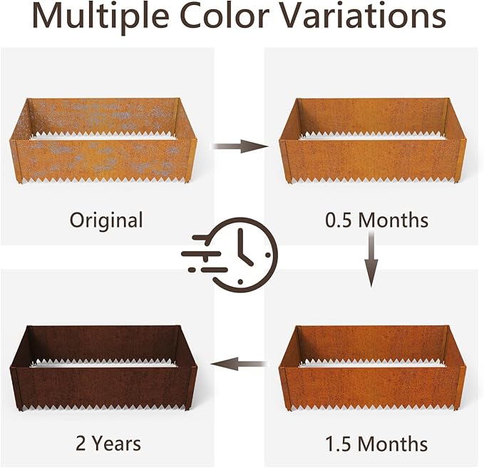 Cor-Ten Steel Raised Planter with Rust Patina Finish Pre-Rusted Cor-Ten Raised Garden0 Bed Kit2FT x 2FTx 14IN