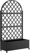 Metal Planter Box with Trellis Raised Garden Bed with 4 Wheels Privacy Screen for Climbing Plants Vegetables and Vines Outdoor Vertical Garden Portable Outdoor PlanterBlack