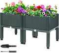 MAYOLIAH Raised Garden Bed with Drainage Elevated Planter Box Plastic Raised Beds for Gardening Vegetables Herb Flowers Perfect for Indoor Outdoor Planting 2 Boxes Grey