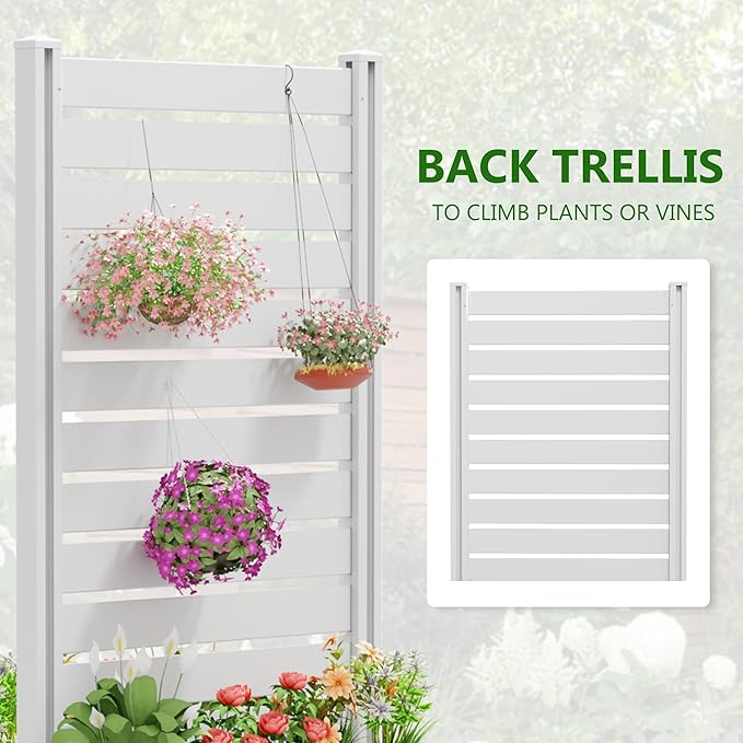 Casaphoria Raised Garden Bed with Trellis 71x35x24 Planter Box with Open Bottom for Gardening Vegetables &amp Vines and Climbing Plants White