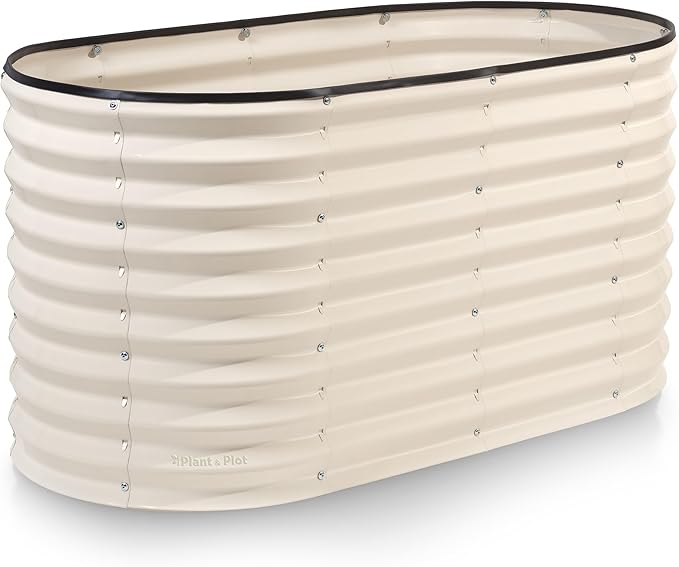 Plant &amp Plot Galvanized Raised Garden Beds Outdoor // 4×2×2 ft Planter Raised Beds for Gardening Vegetables Flowers // Large Metal Garden Box (White) // Patented Tool-Free Design