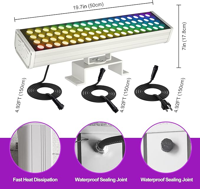 Smart Outdoor Color-Changing Flood Lights RGBCW 360W Linkable LED Wall Washer with App &amp RF Control 2700K-6500K Tunable White Dimmable IP65 RGB Floodlight for House Yard Holiday Party
