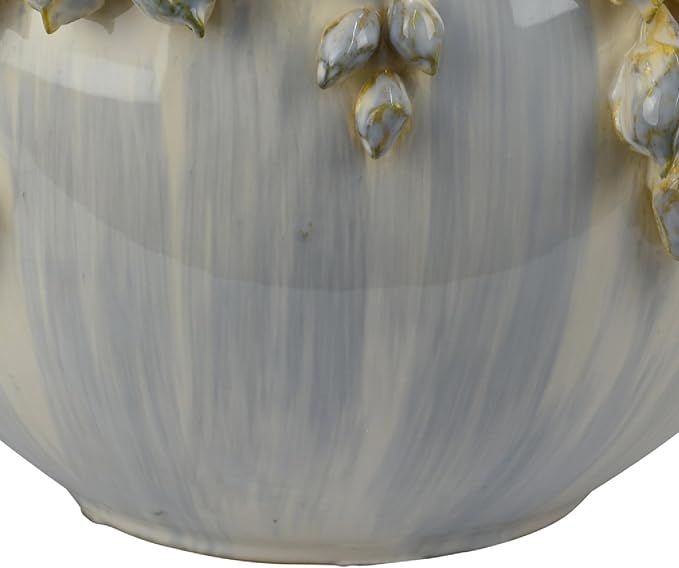 Decorative Bowl Planter White Ceramic with Floral Rim 12 Inch