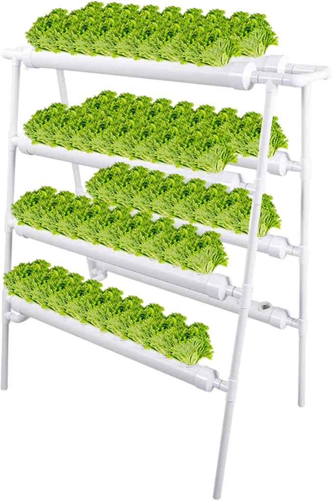 Hydroponics Growing System Kit 72 Plant Sites 4 Layers Food-Grade PVC-U Pipes Hydroponic Grow Kit Gardening System with Water Pump TimerNet Pots and Sponge for VegetablesFruitsHerb