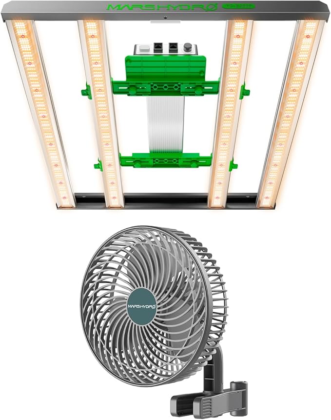 MARS HYDRO FC-E3000 300Watt LED Grow Light with M6 Grow Tent Fan 10 Speeds Powerful Full Spectrum Grow Light Bar Smart Dimmable &amp Integrated Grow Lampe for Veg Bloom Flower Achieve 2.8 umol/J