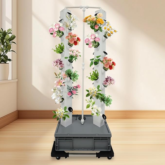 Hydroponics Growing System Kit56 Pods Vertical Indoor Smart Garden Kit Indoor Herb Garden with Wheels Plant Germination Kit for Vegetable Fruit (56 Holes)