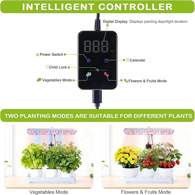 Indoor Garden Led Grow Light Full Spectrum LED Grow Lamp for Indoor Plants with Intelligent Controller Height Adjustable Ideal for Home Desk Plant Lighting (White 16 * 6.3 * 7.1 inch)