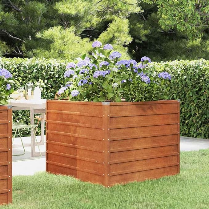 Large Garden Raised Bed Rusty Corten Steel Planter Box 39.4x39.4x30.3 inch Weathering Steel Outdoor Planter for Vegetables Flowers Herbs Patio Balcony