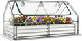 Happygrill Raised Garden Bed with Cover Galvanized Planter Boxes Outdoor w/Mini Greenhouse 2 Roll-up Windows &amp Open-Ended Base Metal Growing Raised Bed for Vegetables (Silver 72” x 36” x 37”)