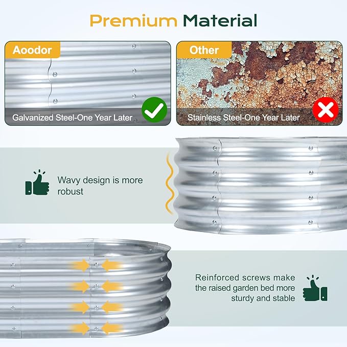 Aoodor Galvanized Raised Garden Bed Kit 6 x 2 x 1 Ft Oval Planter Boxes for Vegetables Flowers and Herbs Outdoor Use Silver
