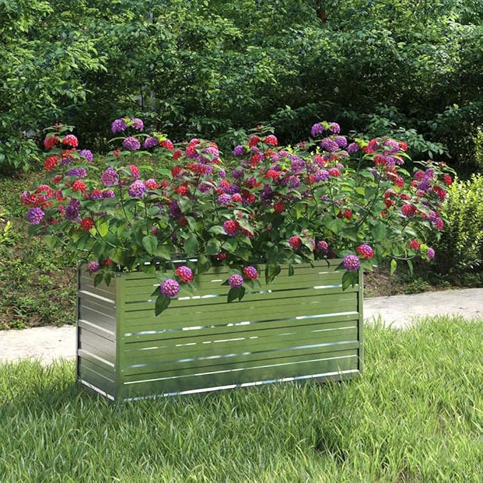 Garden Raised Bed Silver Galvanized Steel 39.4x15.7x17.7 Inch Rectangular Planter for Outdoor Plants Gardening
