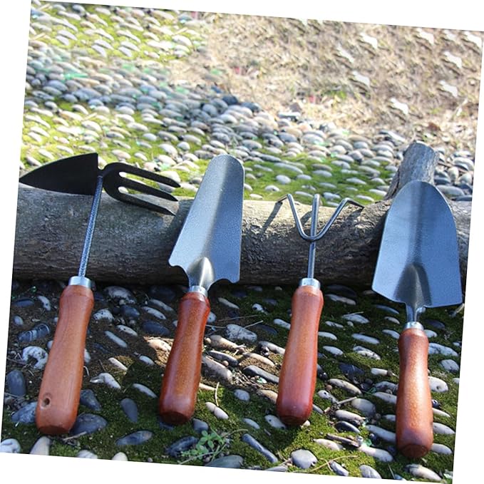 4pcs Garden Tool Set Extended Narrow Spade 3-Prong Rake Dual-use Hoe Soil Scoop for Planting Transplanting and Gardening Tasks