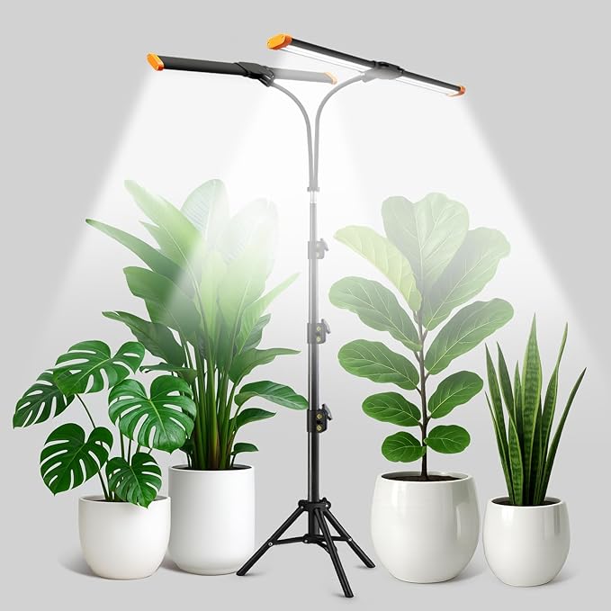 Plant Grow Light with StandSuper Bright 6000K White Full Spectrum Floor Growing Lamp with Rotatable Dual Light Head &amp Height Adjustable 17-62 for Indoor Tall Plants Dimmable &amp Auto Timer 4/