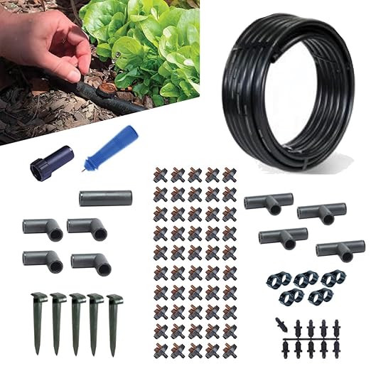 BlueBarrel™ Gravity-Fed Drip Irrigation Kit with Bubbler Emitters: No-Pressure/Low-Pressure Irrigation for Rain Barrels Rain Tanks &amp Cisterns. Made in USA