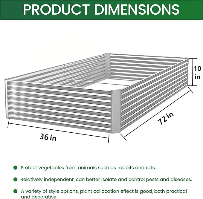 FRIZIONE 4pcs 6x3ft Galvanized Raised Garden Bed OutdoorAbove Ground Garden Bed for VegetableMetal Raised Beds for FlowerSteel Raised Beds for Gardening
