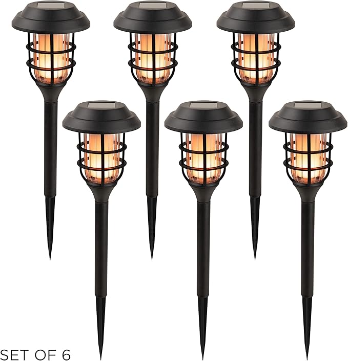 Alpine Corporation 17 Tall Outdoor Solar Powered Pathway LED Torch Light Stakes (Set of 6)