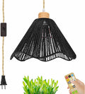 Full-Spectrum Lamp with Integrated Circulating Fan Timer Swag Hanging Boho Plant Growing Light Remote Control Plug-in Twine Braiding Cord Dimmable Black for Indoor Planting Portable 30W