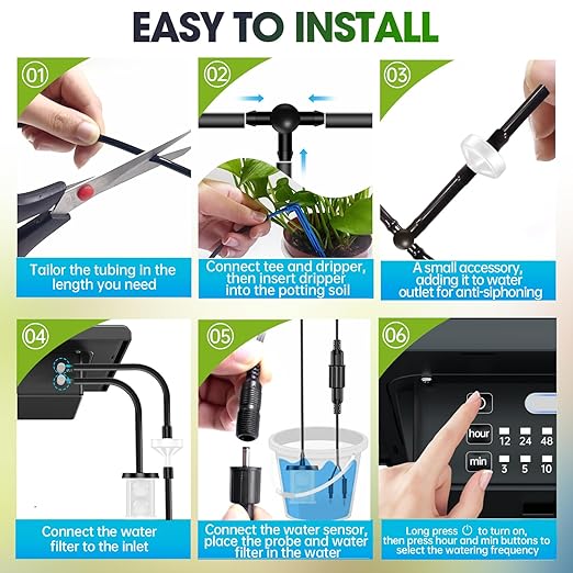Solar Irrigation System for Garden - Skycow 2W Solar &amp USB Power Automatic Drip Irrigation Kit15 Potted Indoor Outdoor Garden Balcony Anti-Siphoning Plant Watering System 25 Timing Mode