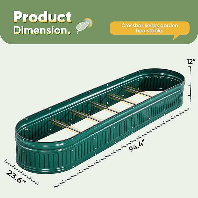 KING BIRD Raised Garden Bed Kit 2025 Upgraded Modular DIY Galvanized Planter Garden Box Outdoor for Gardening Vegetables Flowers Elegant Roman Column Design 94x24x12 in Dark Green