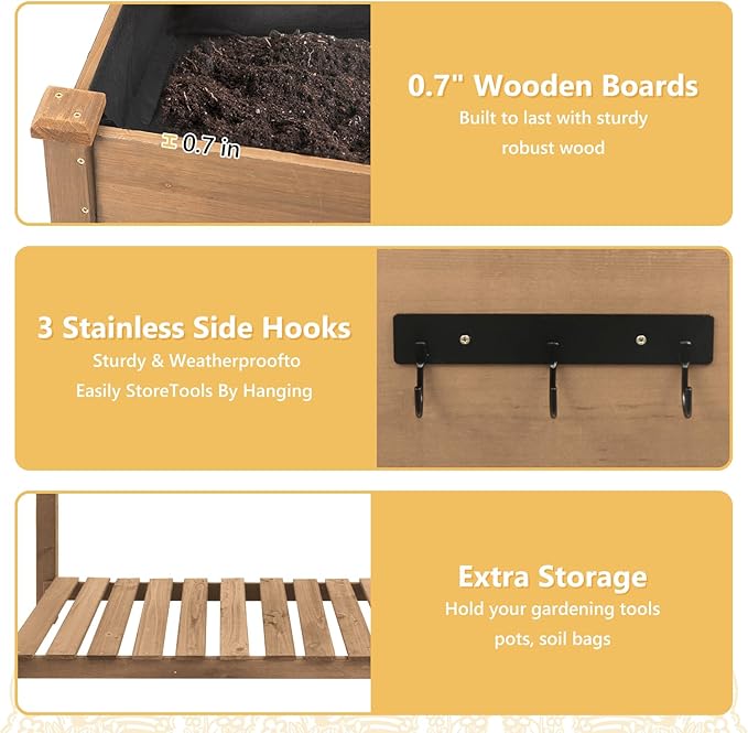 Raised Garden Bed with Wheel 48x24x30in Elevated Wood Planter Box Can Grow Vegetables Flowers and Herbs Suitable for Backyard Patio Balcony Terrace Veranda （Brown）