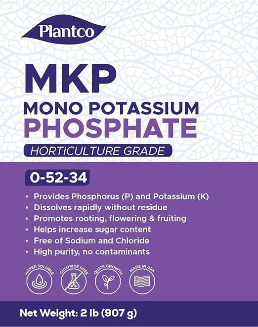 Monopotassium Phosphate Fertilizer MKP 0-52-34 from Plantco | Promotes Root &amp Flower Growth Bloom Booster | Horticulture Grade Soluble Plant Food | 2 lb Bag