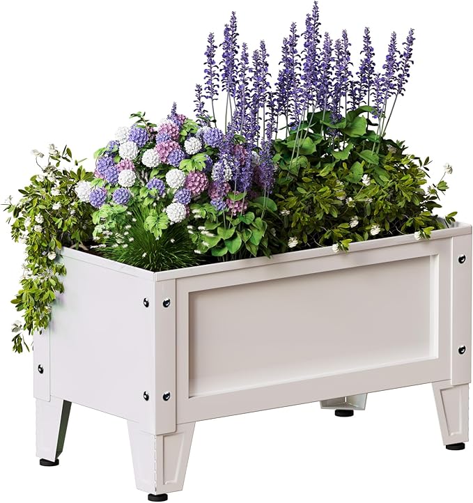 Elevated Metal Planter Box Stand Heavy Duty Raised Garden Bed for Vegetables Flowers Herbs Indoor Outdoor Use White